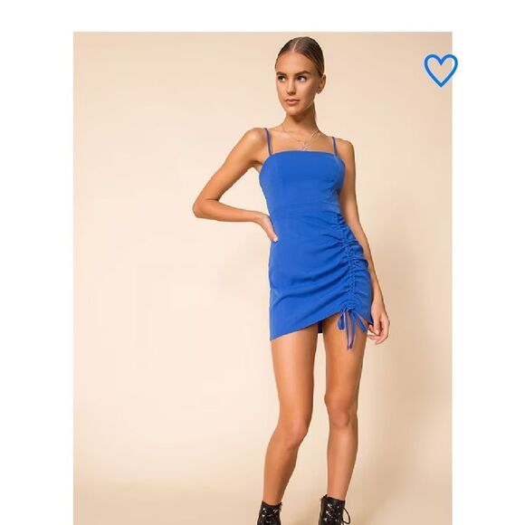 Superdown Fabiana Blue Asymmetrical Ruched Mini Dress Revolve NWT S - Picture 1 of 9